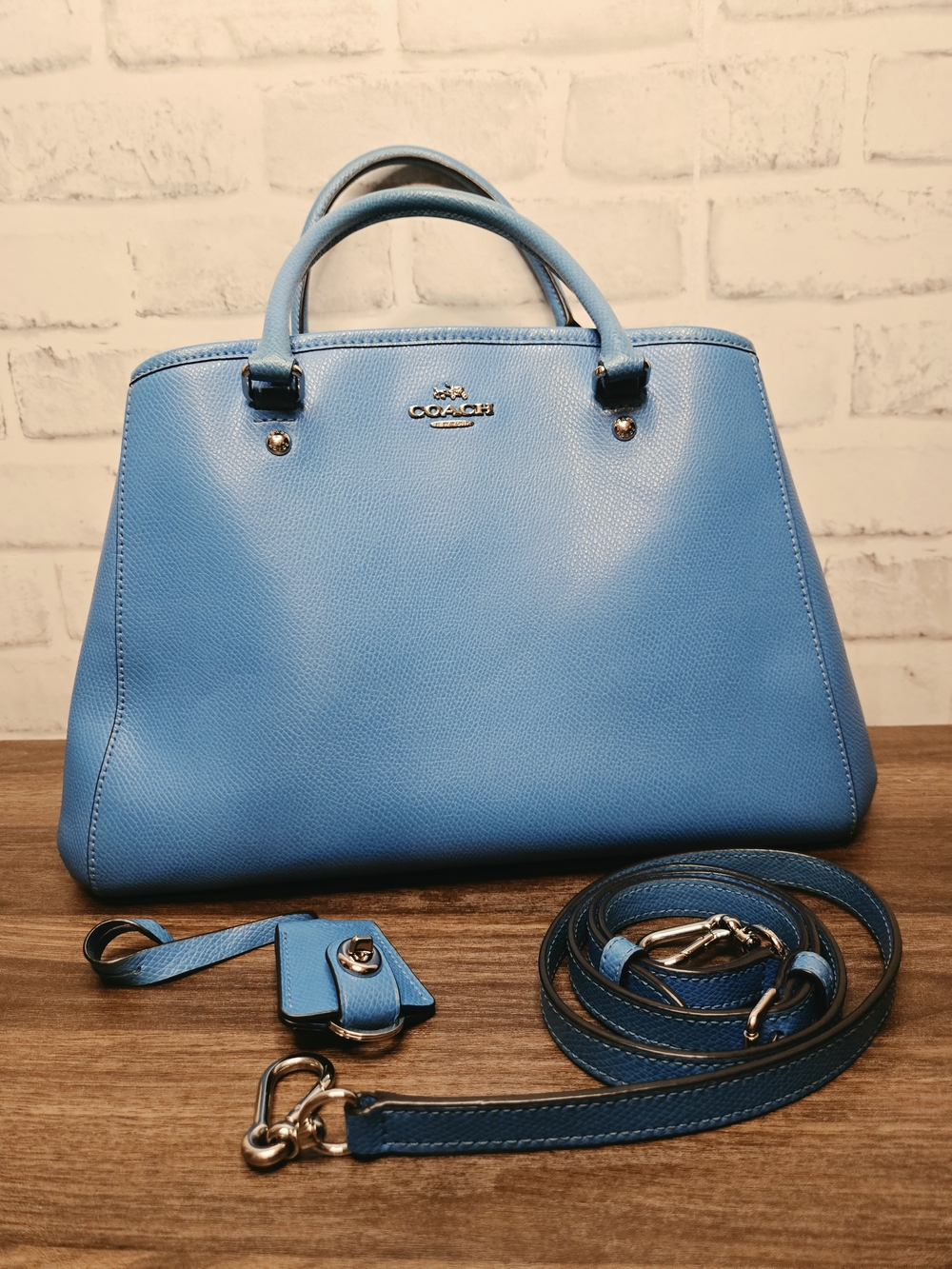 Coach Bluejay Crossgrain Leather Small Margot Carryall Bag F34607 w/acc.